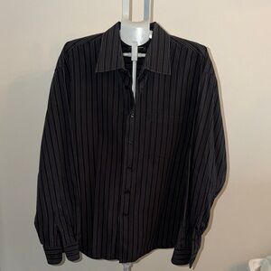 Michael Brandon Black Striped Casual Shirt